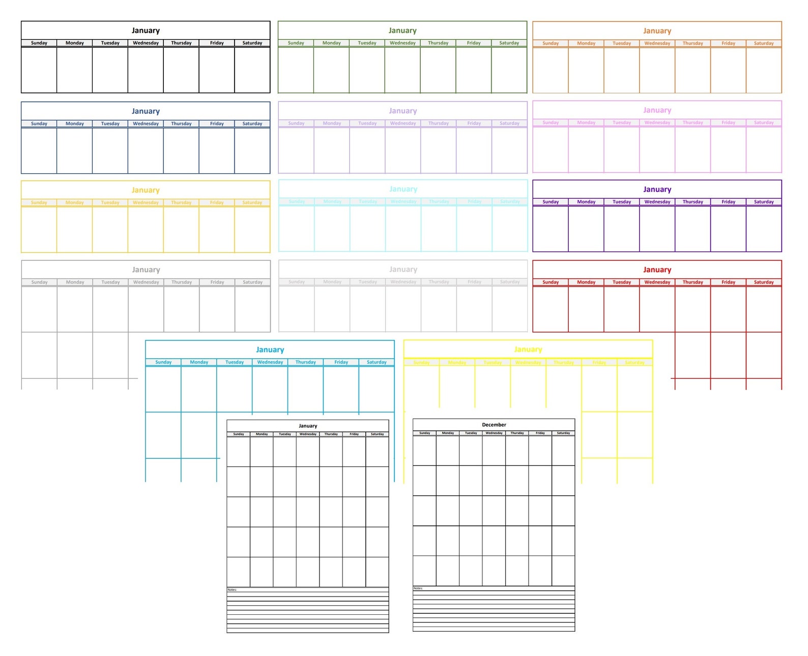 12 Month Calendar, Colored Calendars, Download PDF Files, Printable ...