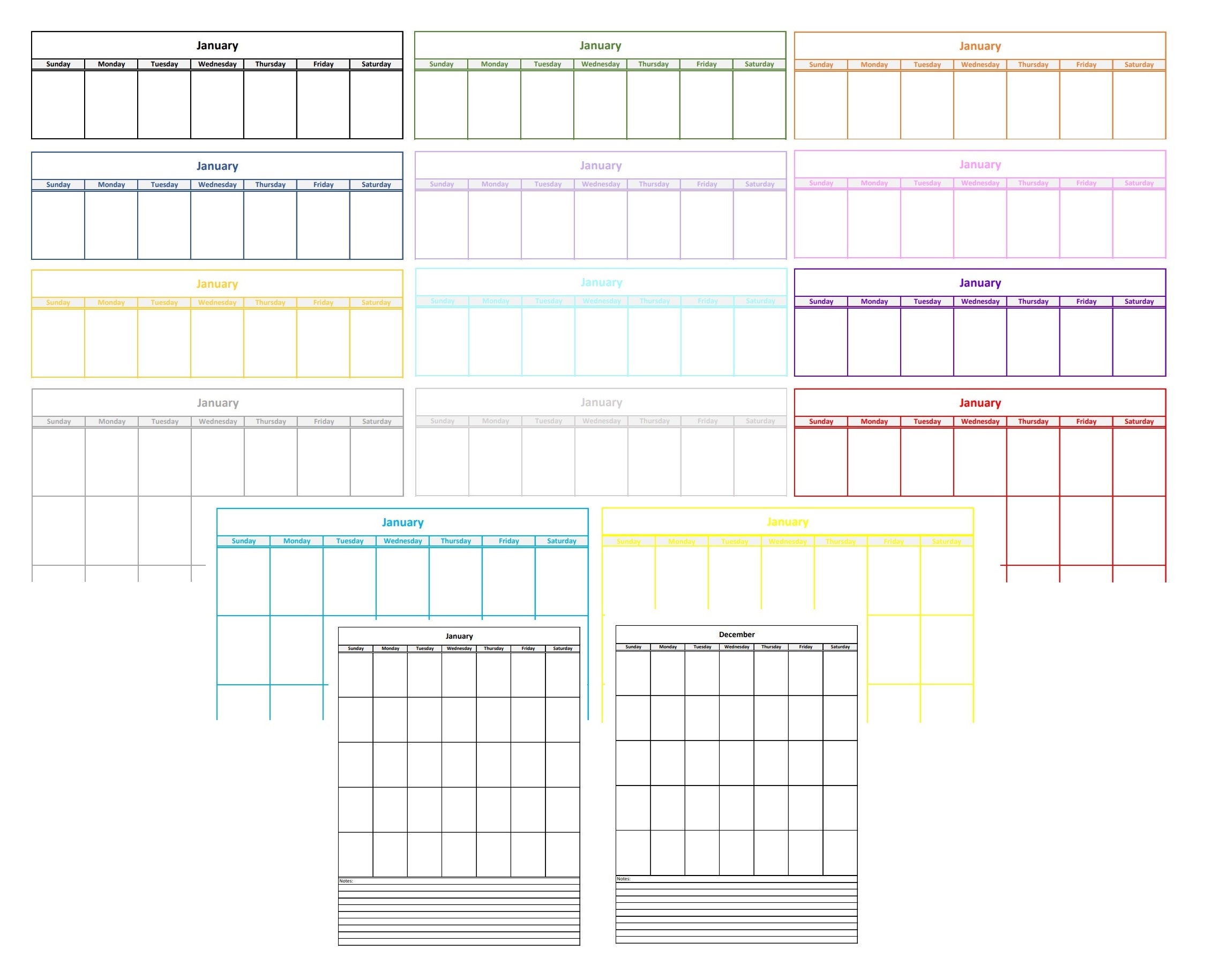 12 Month Calendar, Colored Calendars, Download PDF Files, Printable ...