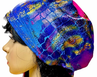 Tie Dye Hologram Foil Scrub Cap: Adjustable Surgical Hat