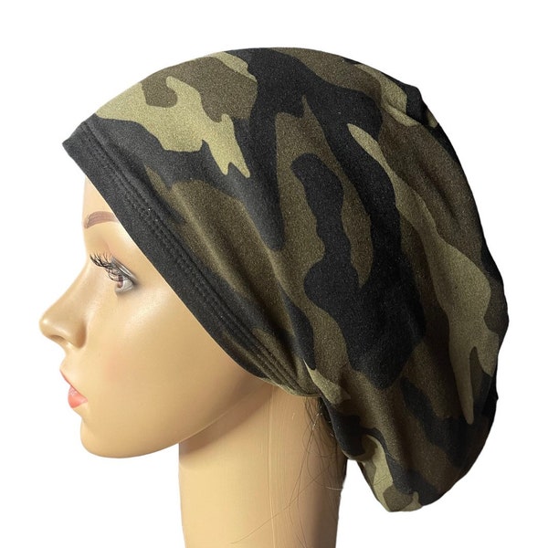 Soft Camouflage green scrub cap/Satin linen/Buttons/Tie option/Euro style Adjustable stretchy hat