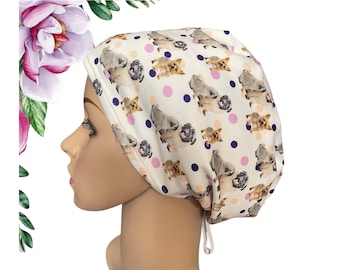 Yorkie Bulldog Scrub Cap: Soft Stretchy Surgical Hat