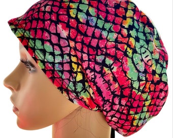 Snakeskin Print Scrub Hat: Stretchy Surgical Cap, Adjustable Euro Style