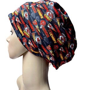 Soft Kansas City Chiefs Scrub Cap/Stretchy Sport Euro style adjustable surgical cap/Satin linen/Tie/Buttons option/Nurse scrub cap