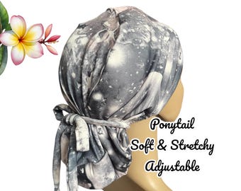 Tie Dye Galaxy Ponytail Scrub Cap: Adjustable Nurse Hat