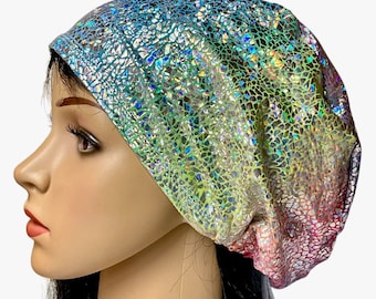 Tie Dye Metallic Surgical Scrub Cap: Adjustable Stretchy Soft Hat