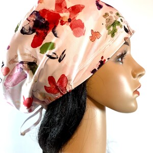 Soft Scrub Cap for women/TIE DYE floral surgical cap/Stretchy Euro style Adjustable nurse hat