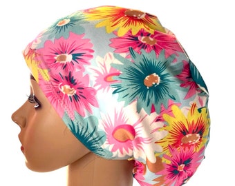 Watercolor Floral Scrub Cap: Soft Stretchy Nurse Hat