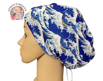 Ocean Waves Scrub Cap: Soft Stretchy Blue Sealife Nurse Surgical Hat