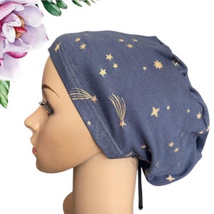 Gold Shooting Stars Scrub Hat/Navy blue scrub cap/Soft & Stretchy Euro or Unisex style Adjustable surgical cap/ Nurse Hat