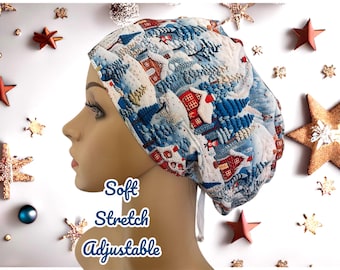 Gingerbread House Christmas Scrub Cap: Soft Stretchy Holiday Surgical Hat