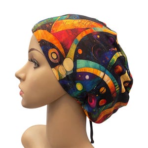 Abstract figures Bright Scrub Cap: Soft Stretchy Euro Style, Adjustable Nurse Hat