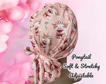 Piggy Ponytail Scrub Cap: Adjustable Nurse Hat