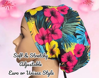 Tropical Floral Scrub Cap: Soft Stretchy Nurse Surgical Hat
