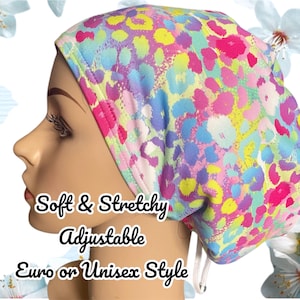 Neon Animal Print Scrub Cap: Soft Stretchy Adjustable Nurse Hat