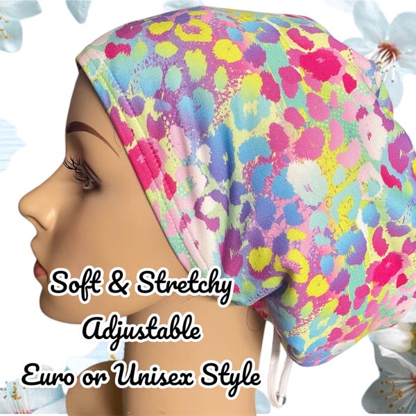 Neon Animal Print Scrub Cap: Soft Stretchy Adjustable Nurse Hat