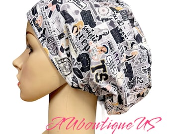 Pop Music scrub cap/Swiftie Soft Stretchy Euro or Unisex Style scrub hat/Satin lined option/Adjustable Nurse surgical cap