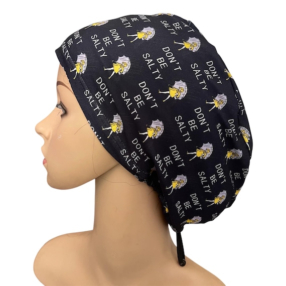 Navy Blue Stretchy Scrub Cap: 'Don't be Salty' Nurse Surgical Hat