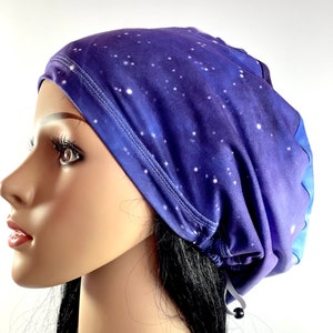 Scrub Cap for women/Tie DYE galaxy/blue/purple surgical cap/Satin linen option/Adjustable soft stretchy hat