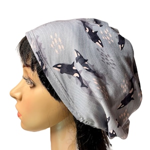 Orca Print Scrub Hat: Adjustable Euro Style Grey Surgical Cap