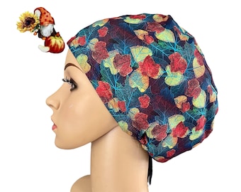 Fall Leaves Floral Scrub Cap: Soft Stretchy Nurse Hat