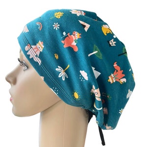 Soft Animals hiking Teal Scrub Cap/Euro style stretchy adjustable navy blue surgical cap/Satin linen/Buttons option/Nurse cap