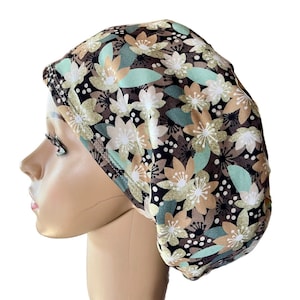 Boho Floral Scrub Cap: Stretchy Adjustable Surgical Hat