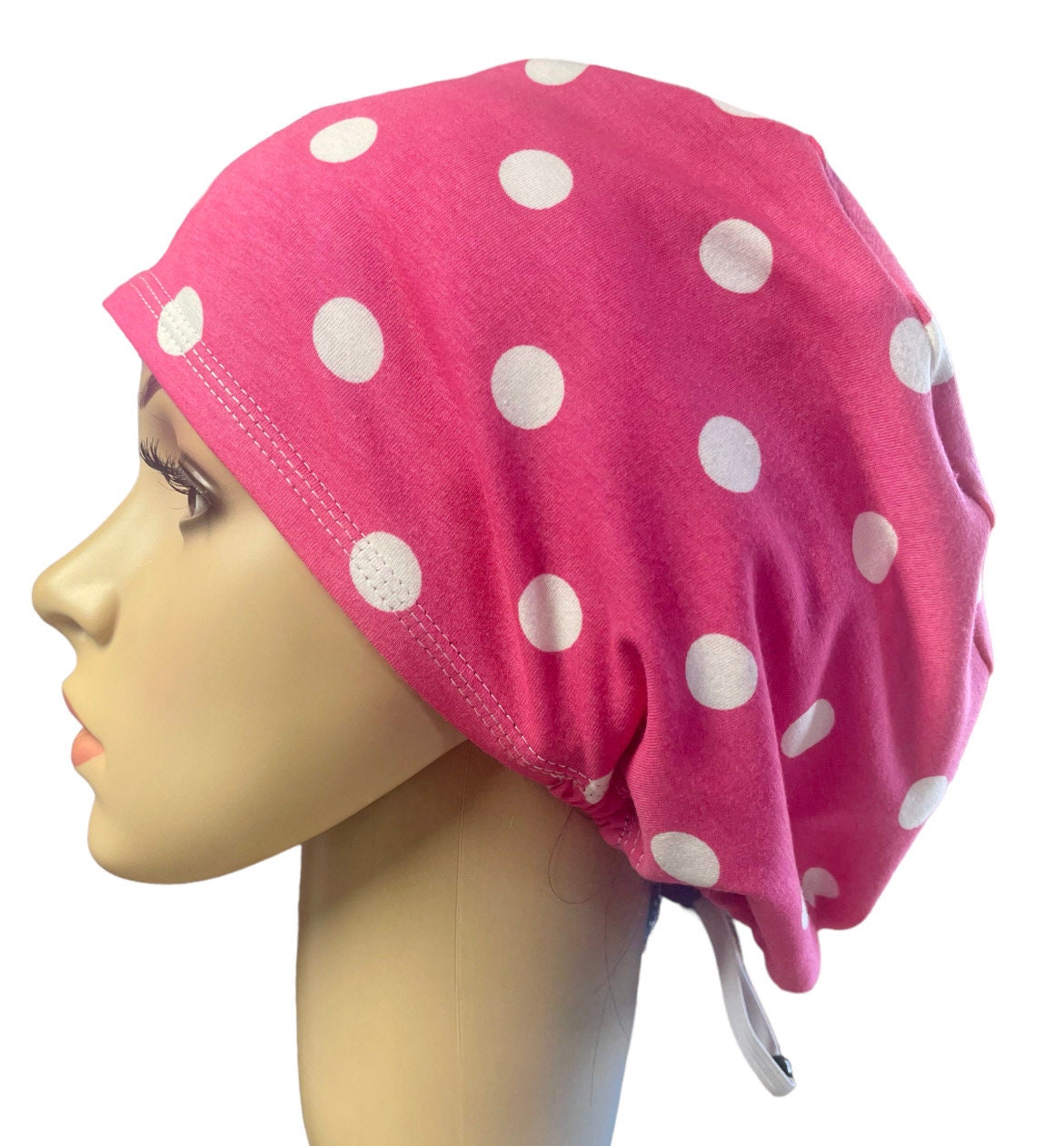 Pink Polka Dot Scrub Cap: Soft Cotton Jersey Adjustable Surgical Hat