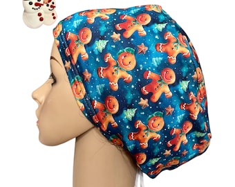 Christmas Cookies Scrub Cap: Gingerbread Teal Soft, Stretchy Holiday Nurse Hat