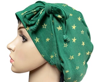 Christmas Gold Stars Glitter Green Soft Stretchy Euro Scrub Cap