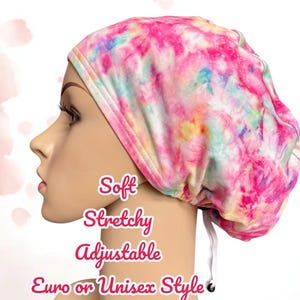 Tie Dye Scrub Cap: Spring Yellow Pink Blue, Adjustable Nurse Hat