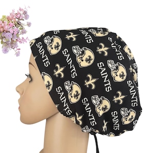 Saints scrub cap/Sports Soft & Stretchy Euro/Unisex Style scrub hat/Satin lined option/Adjustable Nurse surgical cap