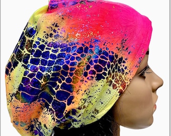 Tie dye Hologram foil design Scrub Cap/Shiny multicolor soft Stretchy surgical hat/Satin linen option/Adjustable surgical scrub cap