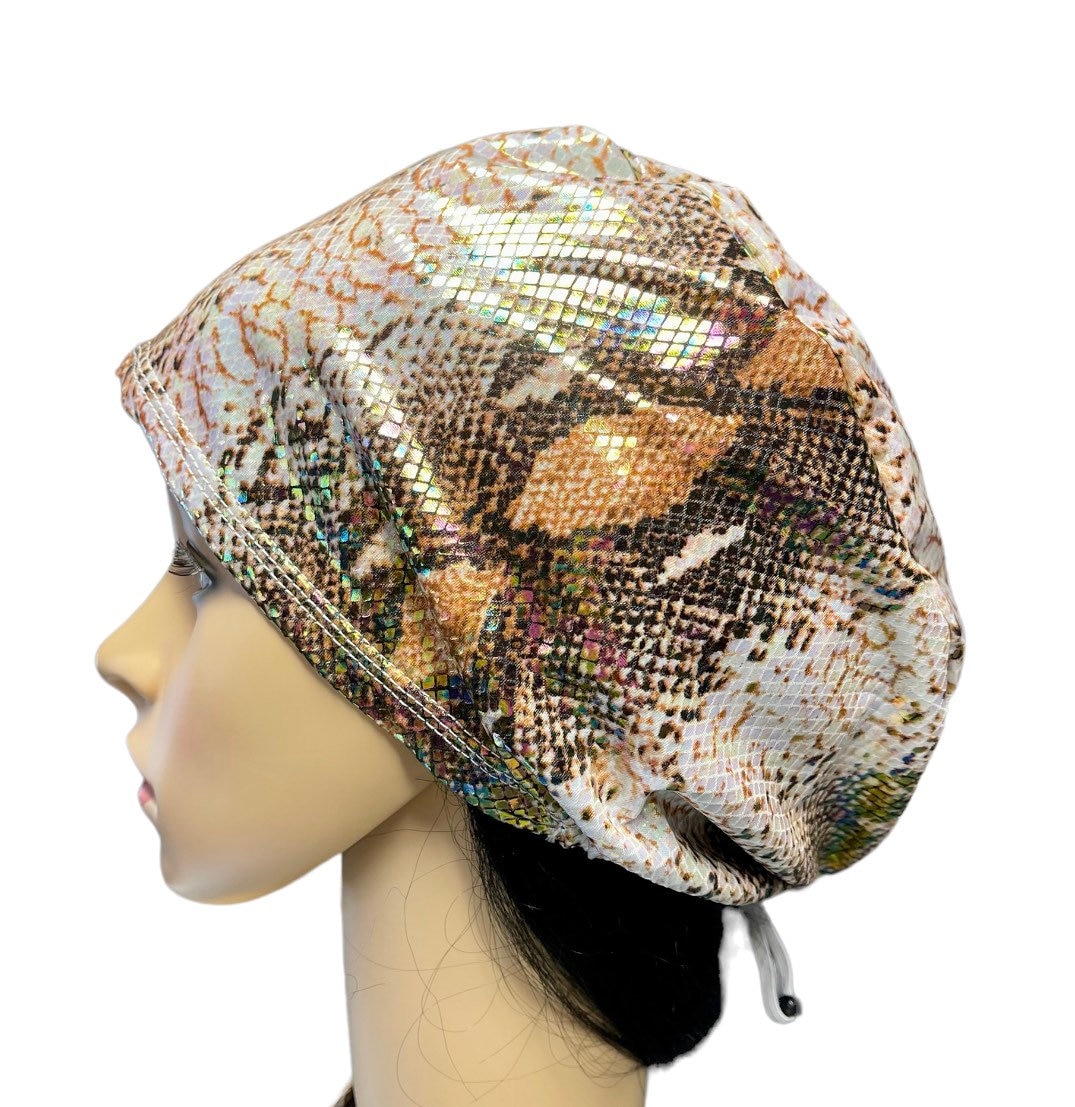 Hologram Snake Surgical Scrub Cap: Stretchy Spandex, Adjustable