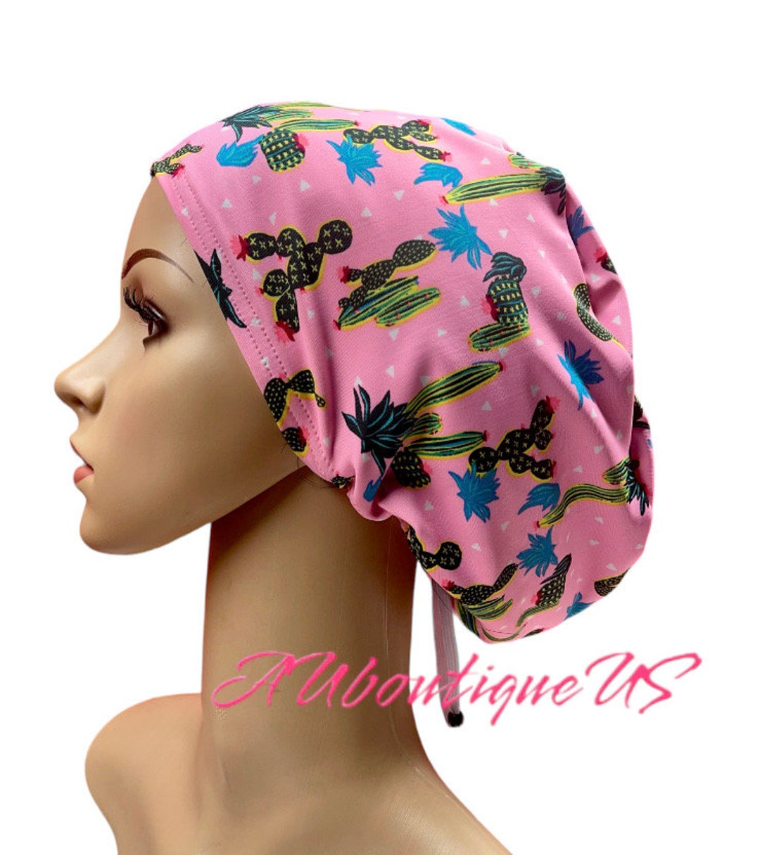 Cactus Print Scrub Cap: Hot Pink Stretchy Surgical Hat - Etsy