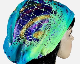 Tie Dye Hologram Foil Scrub Cap: Adjustable Stretchy Surgical Hat