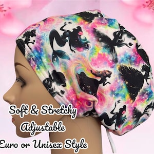 Mermaid, Princess Scrub hat, Colorful Bright Soft & Stretchy  Scrub Cap/ Nurse Surgical hat