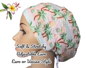 Beach, Palms, Ocean, Sun Soft & Stretchy Scrub Cap/Tripical, Summer Scrub Hat