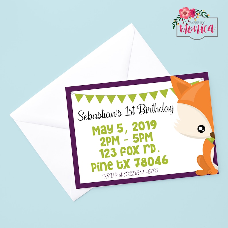 Printable Woodland Party Fox Birthday Invitation Fox Invitation Fox Party Invitation Little Fox Birthday Woodland Birthday