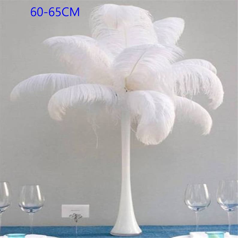 AAA 100pcs High quality 20-22 inches white ostrich feather wedding decoration diy vase arrangement dress making handmade feather image 2