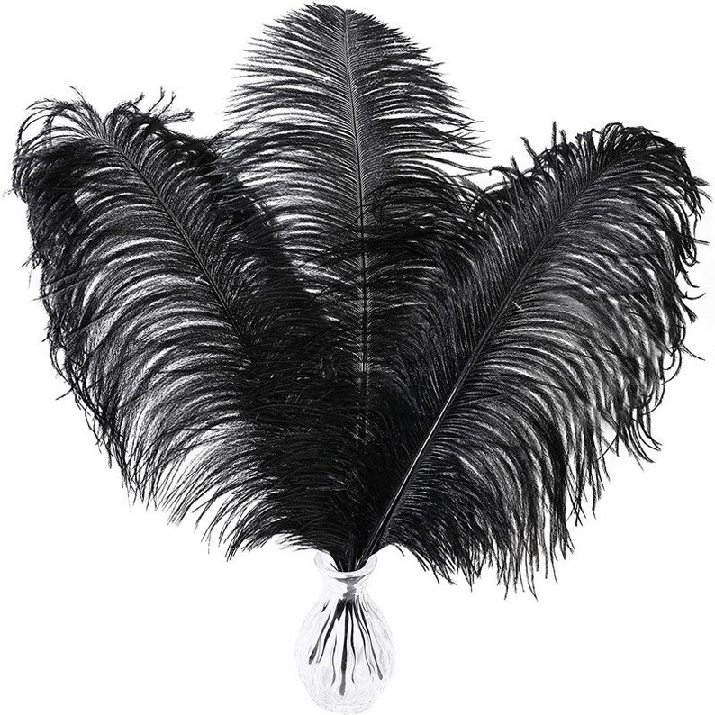 AAA 100pcs High quality 20-22 inches black ostrich feather wedding decoration diy vase arrangement dress making handmade feather image 2