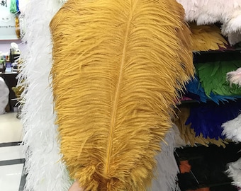 AAA+ 100pcs High quality 20-22 inches gold ostrich feather wedding decoration diy vase arrangement dress making handmade feather