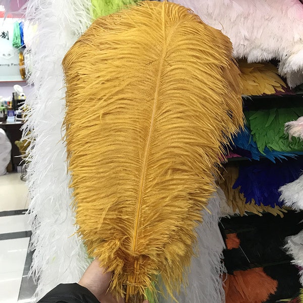 AAA+ 100pcs High quality 20-22 inches gold ostrich feather wedding decoration diy vase arrangement dress making handmade feather