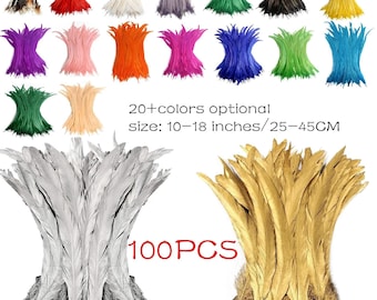 100 plumas de cola de gallo de 10 a 18 pulgadas, 25 a 45 cm, actuaciones de fiesta de carnaval, decoración de disfraces, sombreros DIY, plumas artesanales hechas a mano