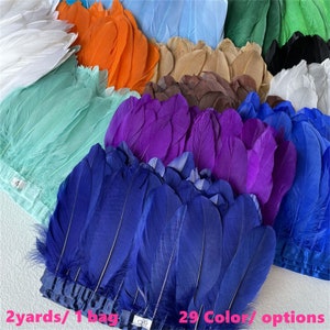 Cinta de encaje con orillo de plumas de ganso natural, 2 yardas, borla, decoración artesanal, ropa, falda, decoración de graduación, accesorios de decoración del hogar, material
