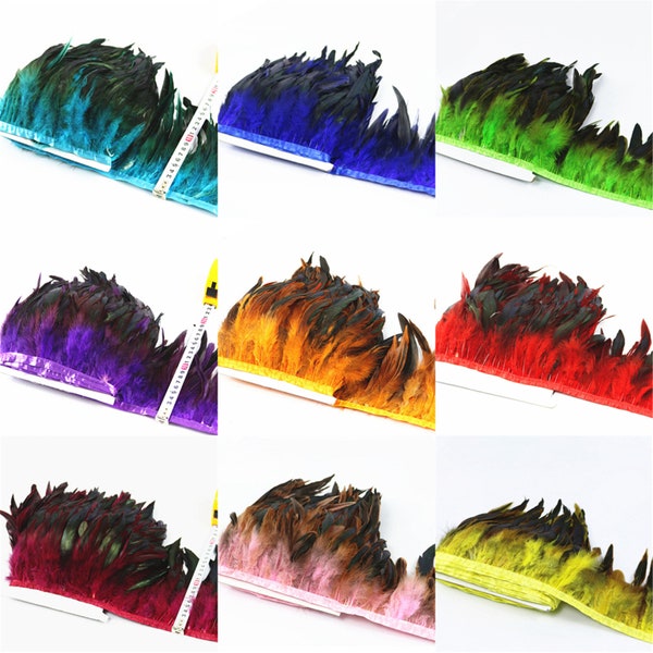High Quality 10 Meter Chicken Rooster Tail Feather Trims Ribbons 10-15CM Strip for Dress Skirt Clothing Making Wedding Decoration