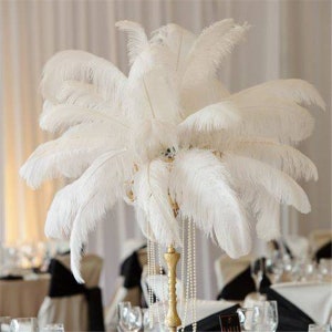 AAA 100 Stück Hohe Qualität 20-22 Zoll weiße Straußenfedern Hochzeit Dekoration DIY Vase Arrangement Kleid machen handgemachte Feder Bild 1