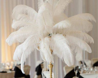 AAA+ 100pcs High quality 20-22 inches white ostrich feather wedding decoration diy vase arrangement dress making handmade feather