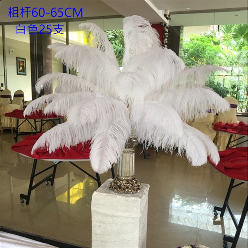 AAA 100pcs High quality 20-22 inches white ostrich feather wedding decoration diy vase arrangement dress making handmade feather image 3