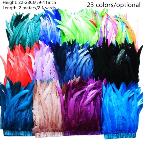 2meters 22-27cm Rooster Tail Feather Trims Needlework Accessories Colored Plume Fringes Sewing Carnival Feathers DIY Holiday Decorations