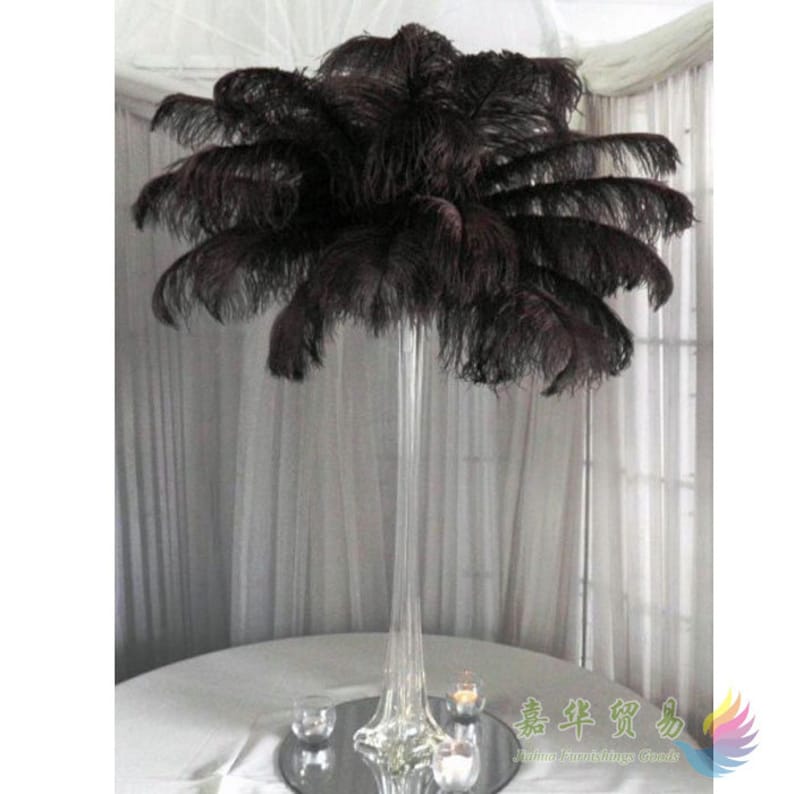 AAA 100pcs High quality 20-22 inches black ostrich feather wedding decoration diy vase arrangement dress making handmade feather image 1